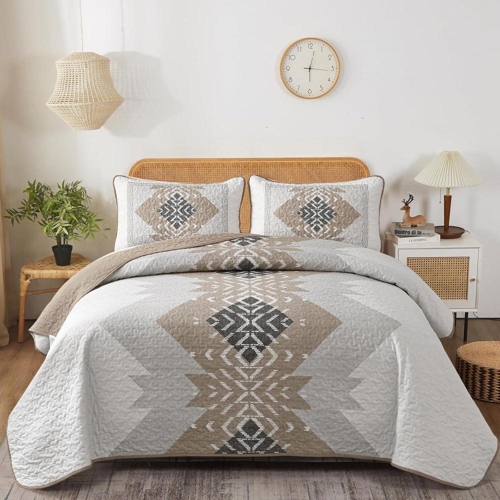 imageDintszyayue Boho Quilt Set King Size 3 Pieces Aztec Texture Bedspread Coverlet Set Bohemian Quilt Bedding Set Microfiber Lightweight Bed Cover for All Seasons Terracotta 90quot103quotKhaki Brown