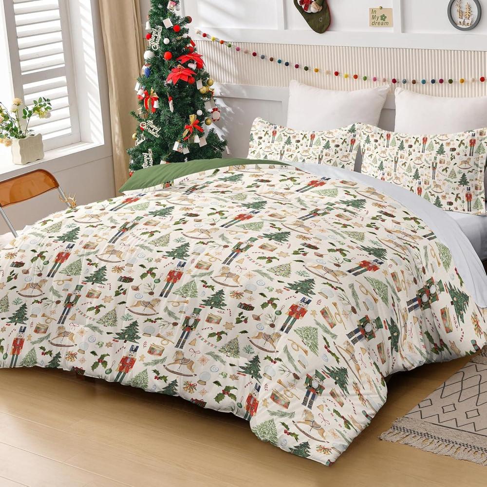 imageDintszyayue Green Christmas Duvet Cover Queen Size 3 Pieces Nutcracker Christmas Trees Reversible Comforter Cover with Zipper Closure New Year Holiday Bedding Set Decorative Not ComforterChristmas Tree