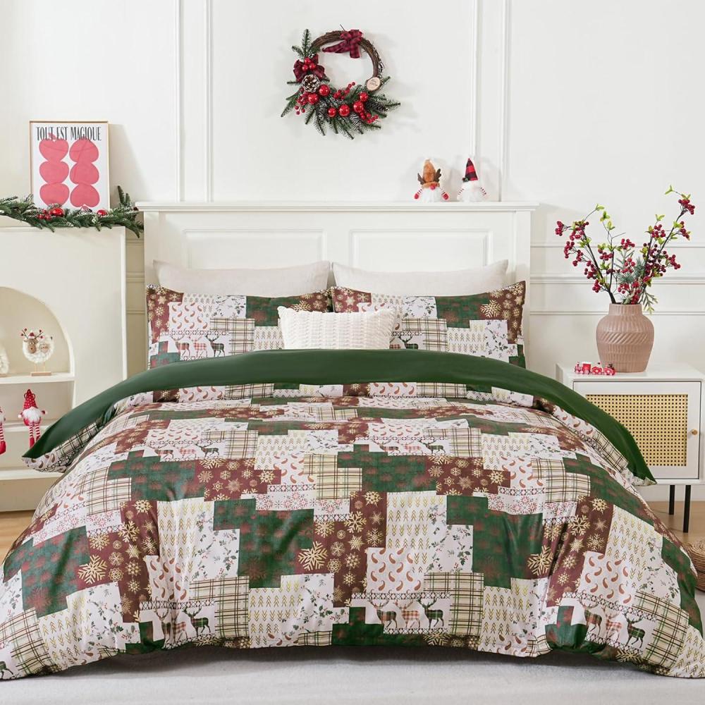 imageDintszyayue Green Christmas Duvet Cover Queen Size 3 Pieces Nutcracker Christmas Trees Reversible Comforter Cover with Zipper Closure New Year Holiday Bedding Set Decorative Not ComforterGreen