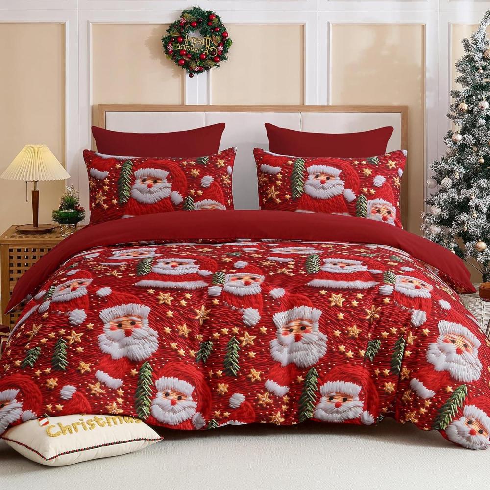 imageDintszyayue Green Christmas Duvet Cover Queen Size 3 Pieces Nutcracker Christmas Trees Reversible Comforter Cover with Zipper Closure New Year Holiday Bedding Set Decorative Not ComforterRed5d