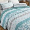 imageDintszyayue Aqua Quilt Set King Size Boho Striped Patchwork Bedspread Coverlet Set for All Seasons Bohemian Floral 3 Pieces Lightweight Bedding Set 104quotX90quot 1 Quilt 2 Pillow ShamsAqua