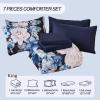 imageDintszyayue Black Comforter Set King Size 7 Pieces Pink Floral Bed in a Bag Complete Bedding Sets Elegant Flower Bed Set Comforter for All Season with Flat Sheet Fitted Sheets Pillowcases ampamp ShamsNavy Blue