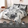 imageDintszyayue Black Comforter Set King Size 7 Pieces Pink Floral Bed in a Bag Complete Bedding Sets Elegant Flower Bed Set Comforter for All Season with Flat Sheet Fitted Sheets Pillowcases ampamp ShamsGrey White