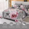 imageDintszyayue Black Comforter Set King Size 7 Pieces Pink Floral Bed in a Bag Complete Bedding Sets Elegant Flower Bed Set Comforter for All Season with Flat Sheet Fitted Sheets Pillowcases ampamp ShamsGrey