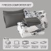 imageDintszyayue Black Comforter Set King Size 7 Pieces Pink Floral Bed in a Bag Complete Bedding Sets Elegant Flower Bed Set Comforter for All Season with Flat Sheet Fitted Sheets Pillowcases ampamp ShamsGrey White