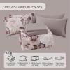 imageDintszyayue Black Comforter Set King Size 7 Pieces Pink Floral Bed in a Bag Complete Bedding Sets Elegant Flower Bed Set Comforter for All Season with Flat Sheet Fitted Sheets Pillowcases ampamp ShamsTaupe