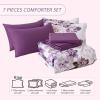 imageDintszyayue Black Comforter Set King Size 7 Pieces Pink Floral Bed in a Bag Complete Bedding Sets Elegant Flower Bed Set Comforter for All Season with Flat Sheet Fitted Sheets Pillowcases ampamp ShamsPurple