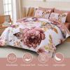 imageDintszyayue Black Comforter Set King Size 7 Pieces Pink Floral Bed in a Bag Complete Bedding Sets Elegant Flower Bed Set Comforter for All Season with Flat Sheet Fitted Sheets Pillowcases ampamp ShamsBlush