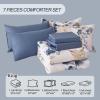 imageDintszyayue Black Comforter Set King Size 7 Pieces Pink Floral Bed in a Bag Complete Bedding Sets Elegant Flower Bed Set Comforter for All Season with Flat Sheet Fitted Sheets Pillowcases ampamp ShamsDark Blue