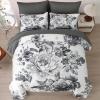 imageDintszyayue Black Comforter Set King Size 7 Pieces Pink Floral Bed in a Bag Complete Bedding Sets Elegant Flower Bed Set Comforter for All Season with Flat Sheet Fitted Sheets Pillowcases ampamp ShamsGrey White