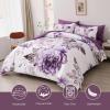 imageDintszyayue Black Comforter Set King Size 7 Pieces Pink Floral Bed in a Bag Complete Bedding Sets Elegant Flower Bed Set Comforter for All Season with Flat Sheet Fitted Sheets Pillowcases ampamp ShamsPurple