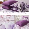 imageDintszyayue Black Comforter Set King Size 7 Pieces Pink Floral Bed in a Bag Complete Bedding Sets Elegant Flower Bed Set Comforter for All Season with Flat Sheet Fitted Sheets Pillowcases ampamp ShamsPurple