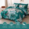 imageDintszyayue Black Comforter Set King Size 7 Pieces Pink Floral Bed in a Bag Complete Bedding Sets Elegant Flower Bed Set Comforter for All Season with Flat Sheet Fitted Sheets Pillowcases ampamp ShamsTeal