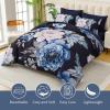 imageDintszyayue Black Comforter Set King Size 7 Pieces Pink Floral Bed in a Bag Complete Bedding Sets Elegant Flower Bed Set Comforter for All Season with Flat Sheet Fitted Sheets Pillowcases ampamp ShamsNavy Blue