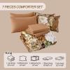 imageDintszyayue Black Comforter Set King Size 7 Pieces Pink Floral Bed in a Bag Complete Bedding Sets Elegant Flower Bed Set Comforter for All Season with Flat Sheet Fitted Sheets Pillowcases ampamp ShamsBrown