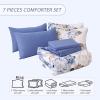 imageDintszyayue Black Comforter Set King Size 7 Pieces Pink Floral Bed in a Bag Complete Bedding Sets Elegant Flower Bed Set Comforter for All Season with Flat Sheet Fitted Sheets Pillowcases ampamp ShamsBlue
