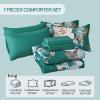 imageDintszyayue Black Comforter Set King Size 7 Pieces Pink Floral Bed in a Bag Complete Bedding Sets Elegant Flower Bed Set Comforter for All Season with Flat Sheet Fitted Sheets Pillowcases ampamp ShamsTeal