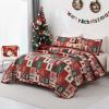 imageDintszyayue King Christmas Quilt 3 Pieces Patchwork Plaid King Size Bedspread Red Green Christmas Tree Printed Soft Microfiber Winter Holiday Coverlet Bedding SetsMerry Christmas