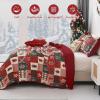 imageDintszyayue King Christmas Quilt 3 Pieces Patchwork Plaid King Size Bedspread Red Green Christmas Tree Printed Soft Microfiber Winter Holiday Coverlet Bedding SetsMerry Christmas