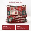 imageDintszyayue King Christmas Quilt 3 Pieces Patchwork Plaid King Size Bedspread Red Green Christmas Tree Printed Soft Microfiber Winter Holiday Coverlet Bedding SetsMerry Christmas