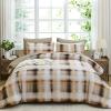 imageDintszyayue King Plaid Comforter Set 7 Pieces Bed in a Bag Blue Bedding Set Soft Lightweight Bed Comforter Set Cozy Microfiber Bed Set for All Season with SheetsPillowcases ampamp ShamsKhaki
