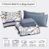 imageDintszyayue Queen Comforter Set 7 Pieces Blue Boho Comforter for Queen Bed Leaves Botanical Bed in a Bag Soft Microfiber Bird Bedding Set with Pillowcases Flat Sheet Fitted Sheet Pillow ShamsBlue