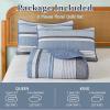 imageDintszyayue Quilt Queen Size Khaki Grey 3 Pieces Boho Striped Bedspread Bedding for Queen Size Bed Soft Lightweight Microfiber Bohemian Coverlet Set for All Season Quilts with 2 PillowcasesBlue