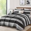 imageDintszyayue Quilt Queen Size Khaki Grey 3 Pieces Boho Striped Bedspread Bedding for Queen Size Bed Soft Lightweight Microfiber Bohemian Coverlet Set for All Season Quilts with 2 PillowcasesBlack White