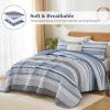 imageDintszyayue Quilt Queen Size Khaki Grey 3 Pieces Boho Striped Bedspread Bedding for Queen Size Bed Soft Lightweight Microfiber Bohemian Coverlet Set for All Season Quilts with 2 PillowcasesBlue