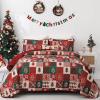 imageDintszyayue King Christmas Quilt 3 Pieces Patchwork Plaid King Size Bedspread Red Green Christmas Tree Printed Soft Microfiber Winter Holiday Coverlet Bedding SetsMerry Christmas