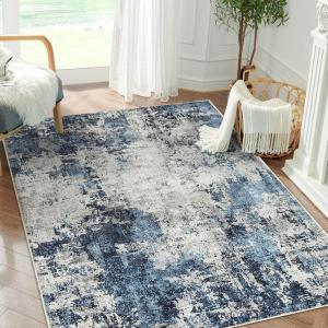imageDintszyayue Abstract Washable Area Rug 5x7 NonSlip Soft Blue Neutral Area Rugs for Bedroom Living Room Dining Room Floor Carpet Blue 5x7Blue
