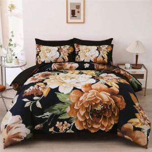 imageDintszyayue Black Comforter Set King Size 7 Pieces Pink Floral Bed in a Bag Complete Bedding Sets Elegant Flower Bed Set Comforter for All Season with Flat Sheet Fitted Sheets Pillowcases ampamp ShamsBlack Boho