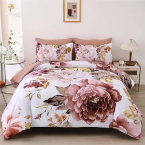 imageDintszyayue Black Comforter Set King Size 7 Pieces Pink Floral Bed in a Bag Complete Bedding Sets Elegant Flower Bed Set Comforter for All Season with Flat Sheet Fitted Sheets Pillowcases ampamp ShamsBlush