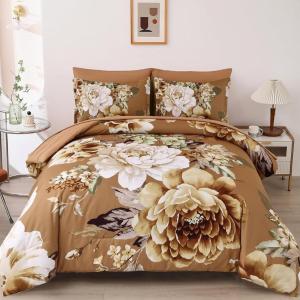 imageDintszyayue Black Comforter Set King Size 7 Pieces Pink Floral Bed in a Bag Complete Bedding Sets Elegant Flower Bed Set Comforter for All Season with Flat Sheet Fitted Sheets Pillowcases ampamp ShamsBrown