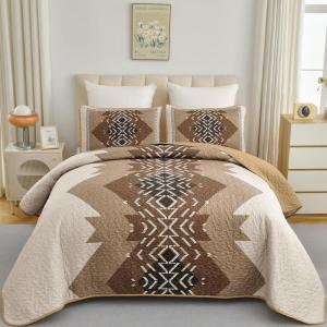 imageDintszyayue Boho Quilt Set King Size 3 Pieces Aztec Texture Bedspread Coverlet Set Bohemian Quilt Bedding Set Microfiber Lightweight Bed Cover for All Seasons Terracotta 90quot103quotBrown