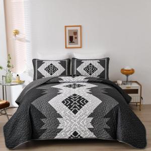 imageDintszyayue Boho Quilt Set King Size 3 Pieces Aztec Texture Bedspread Coverlet Set Bohemian Quilt Bedding Set Microfiber Lightweight Bed Cover for All Seasons Terracotta 90quot103quotBlack Grey