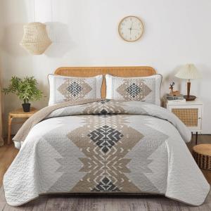 imageDintszyayue Boho Quilt Set King Size 3 Pieces Aztec Texture Bedspread Coverlet Set Bohemian Quilt Bedding Set Microfiber Lightweight Bed Cover for All Seasons Terracotta 90quot103quotKhaki Brown