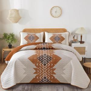 imageDintszyayue Boho Quilt Set King Size 3 Pieces Aztec Texture Bedspread Coverlet Set Bohemian Quilt Bedding Set Microfiber Lightweight Bed Cover for All Seasons Terracotta 90quot103quotTerracotta
