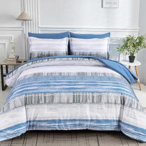 imageDintszyayue Queen Size Stripe Blue Gradient Comforter Set 7 Pieces Bed in a Bag Boho Patchwork Bedding Set with SheetsPillowcases ampamp Shams Reversible Soft Microfiber Comforter