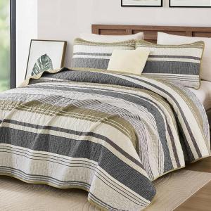 imageDintszyayue Quilt Queen Size Khaki Grey 3 Pieces Boho Striped Bedspread Bedding for Queen Size Bed Soft Lightweight Microfiber Bohemian Coverlet Set for All Season Quilts with 2 PillowcasesBrown Grey