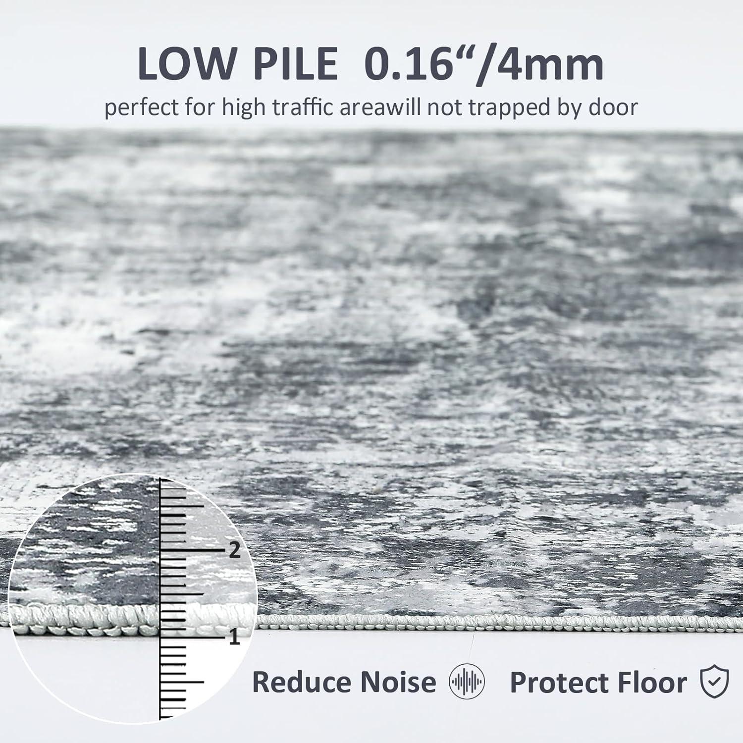 image4x6 Area Rugs Washable Modern Soft Non Slip Distressed Under Dining Table Living Room Area Rug BlackBlack