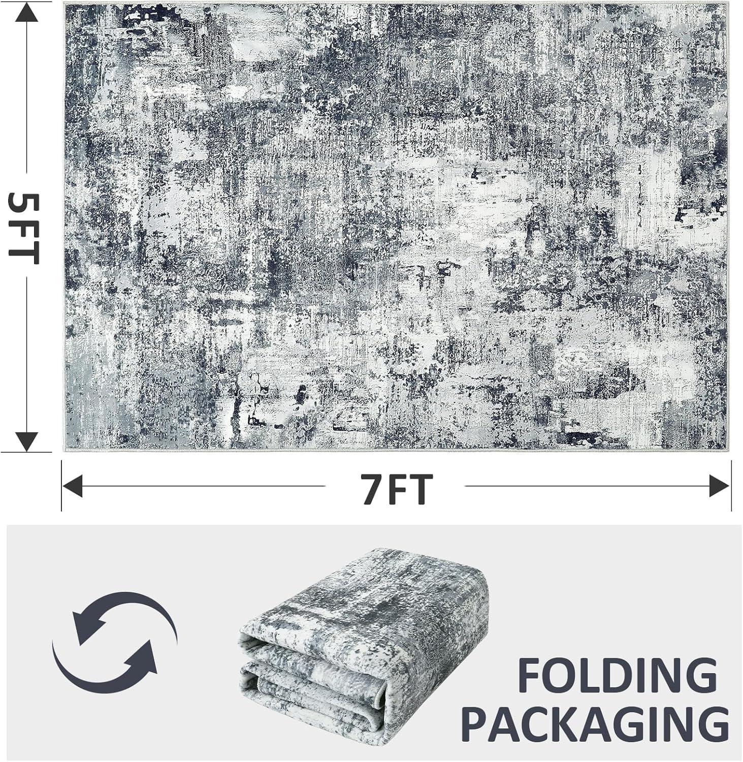 image4x6 Area Rugs Washable Modern Soft Non Slip Distressed Under Dining Table Living Room Area Rug BlackBlack