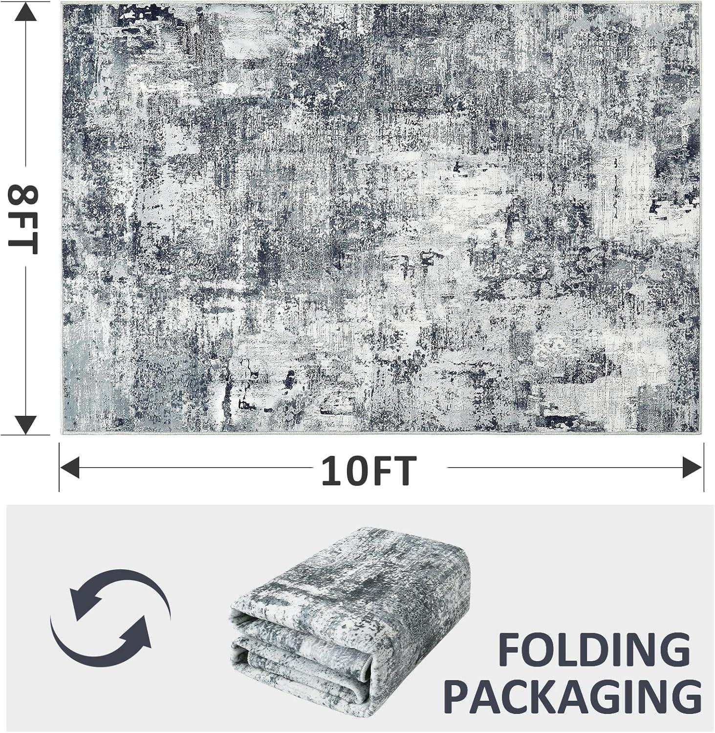 image4x6 Area Rugs Washable Modern Soft Non Slip Distressed Under Dining Table Living Room Area Rug BlackBlack