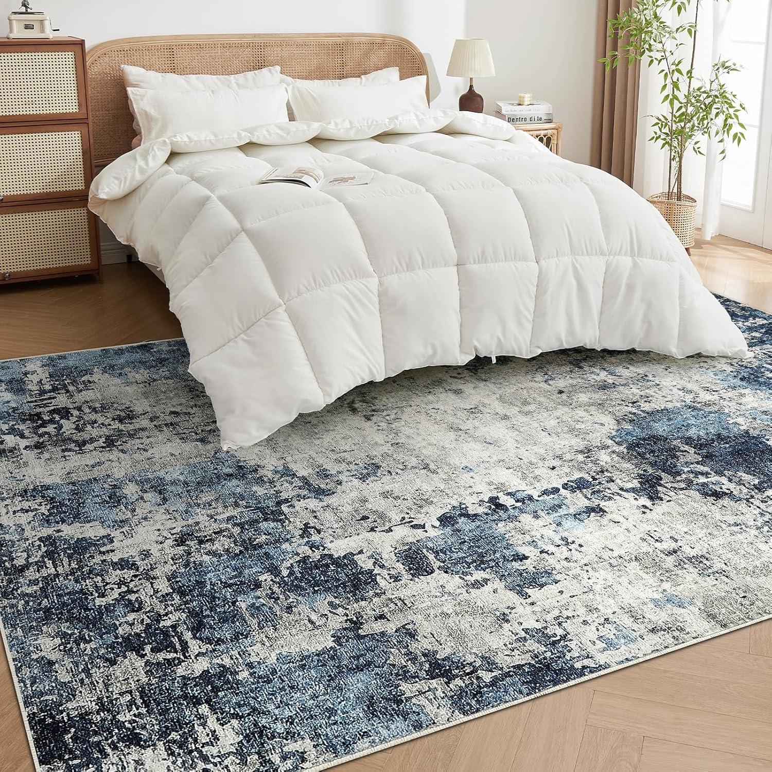 image4x6 Area Rugs Washable Modern Soft Non Slip Distressed Under Dining Table Living Room Area Rug BlackBlue