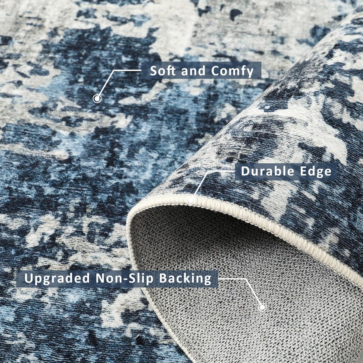 image4x6 Area Rugs Washable Modern Soft Non Slip Distressed Under Dining Table Living Room Area Rug BlackBlue