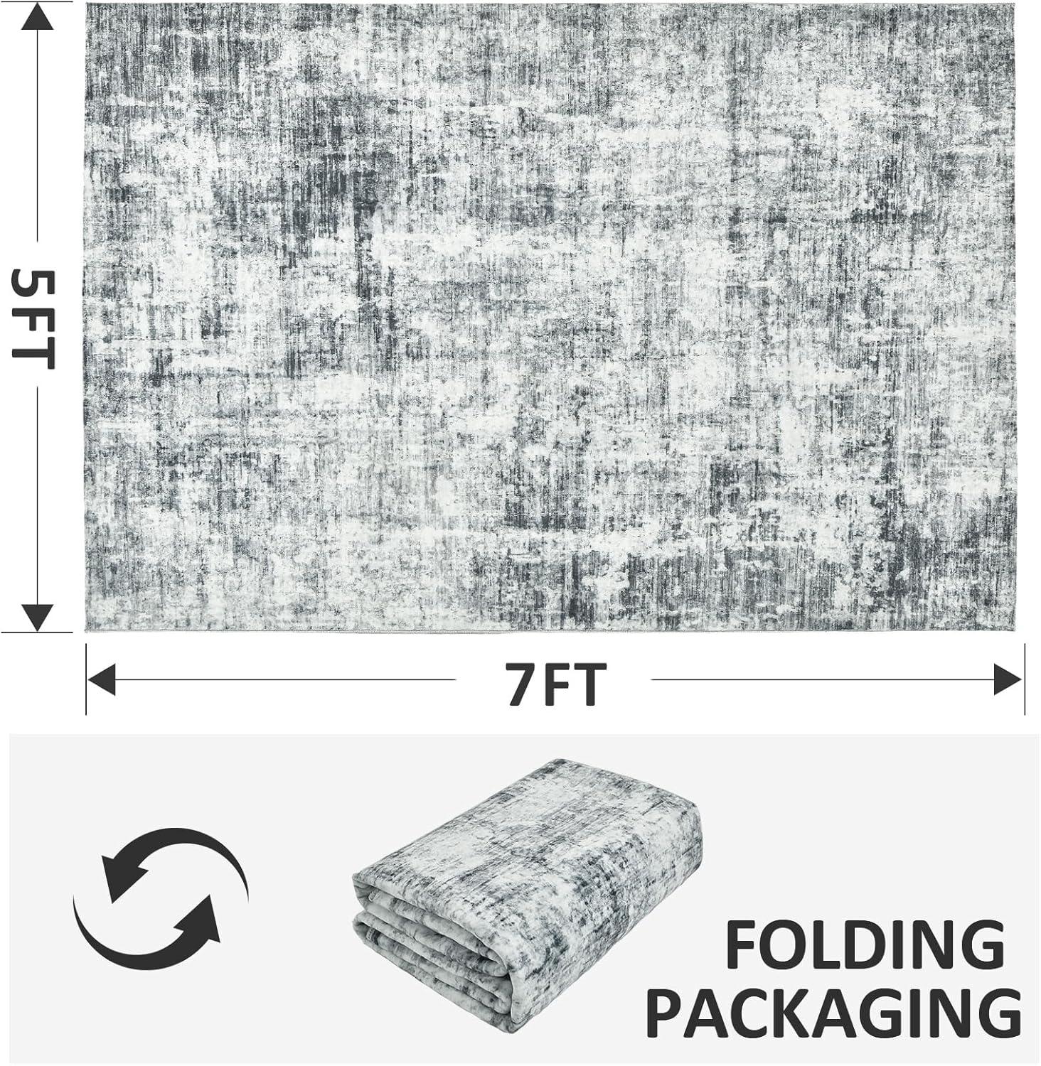 image4x6 Area Rugs Washable Modern Soft Non Slip Distressed Under Dining Table Living Room Area Rug BlackDark Grey