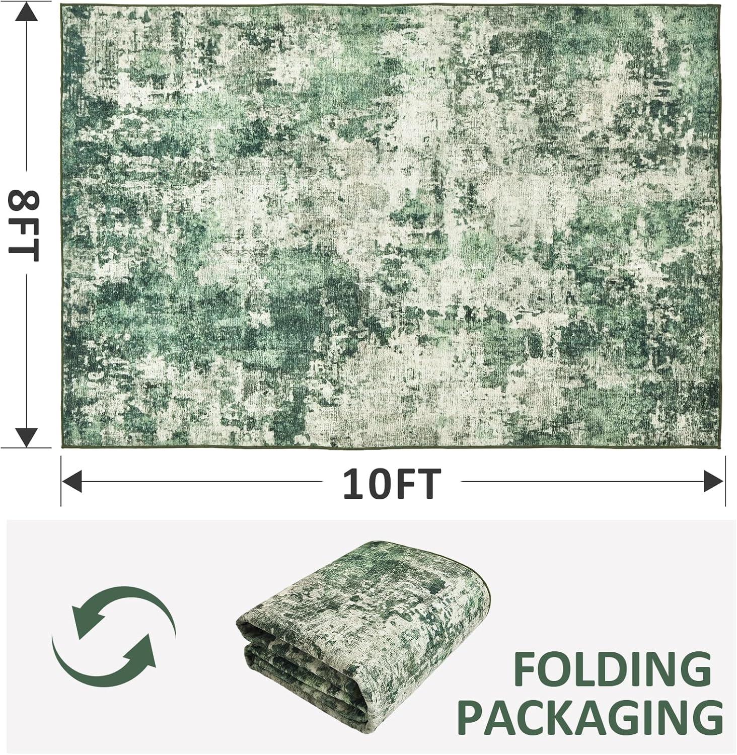 image4x6 Area Rugs Washable Modern Soft Non Slip Distressed Under Dining Table Living Room Area Rug BlackGreen