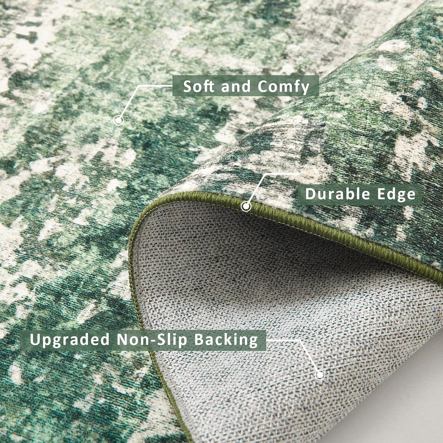 image4x6 Area Rugs Washable Modern Soft Non Slip Distressed Under Dining Table Living Room Area Rug BlackGreen