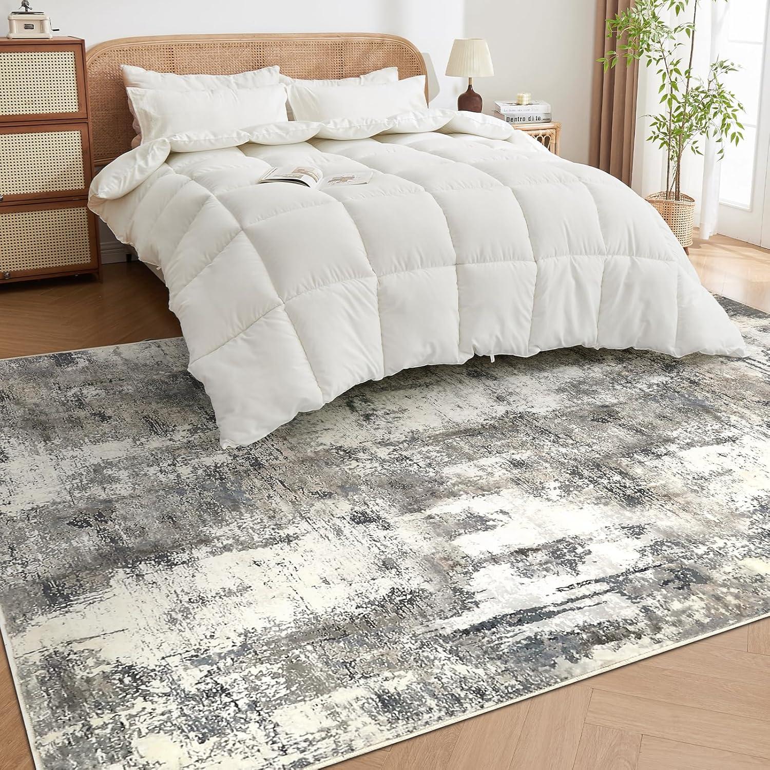 image4x6 Area Rugs Washable Modern Soft Non Slip Distressed Under Dining Table Living Room Area Rug BlackGrey