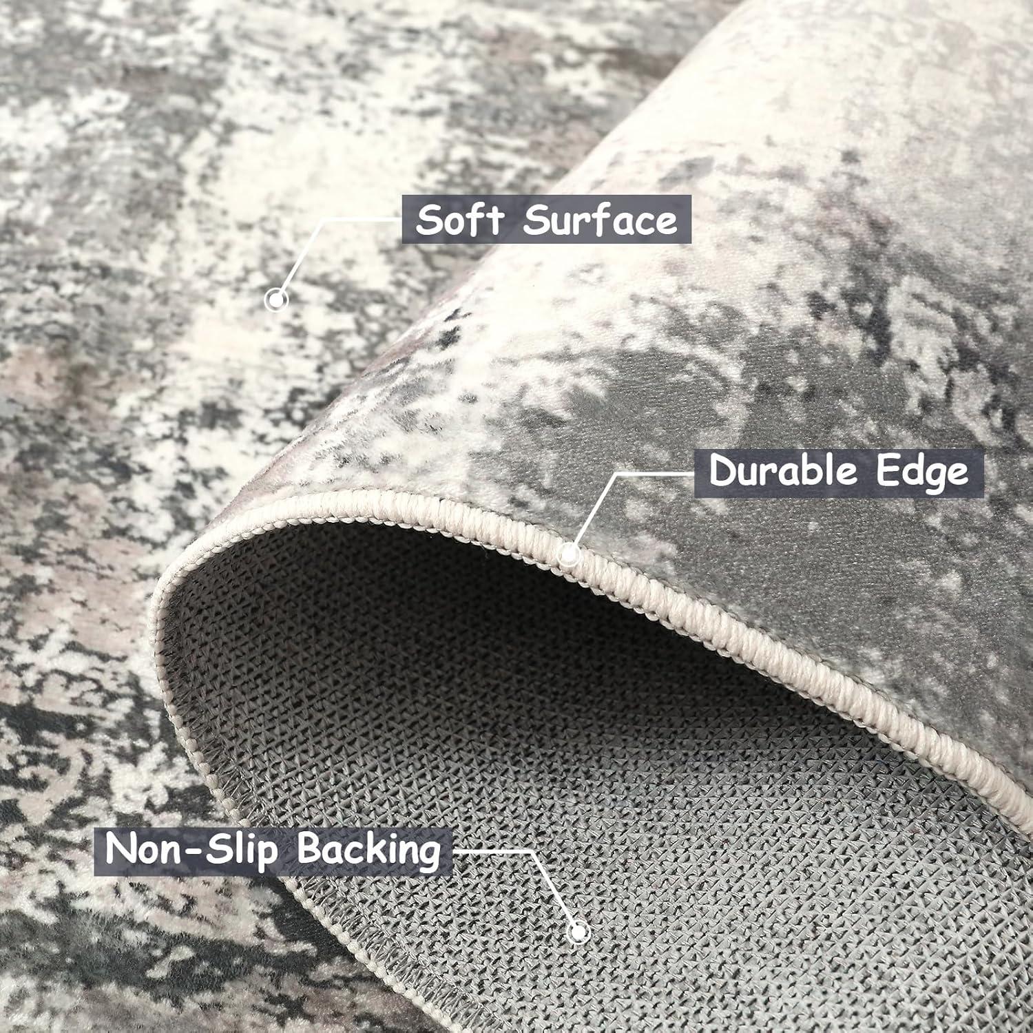 image4x6 Area Rugs Washable Modern Soft Non Slip Distressed Under Dining Table Living Room Area Rug BlackGrey